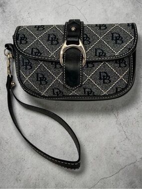 Dooney & Bourke Signature Monogram Flap Mini Purse Clutch Wristlet Wallet